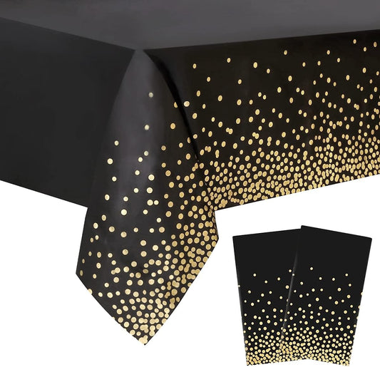 Black and Gold Plastic Tablecloth by [Brand Name] - 54" x 108" Disposable Rectangular Cover for Parties & Events