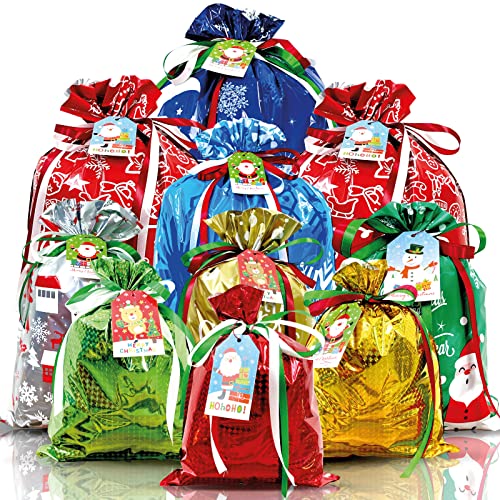 38PCS Christmas Gift Bags Set - Assorted Sizes, Reusable Holiday Packaging