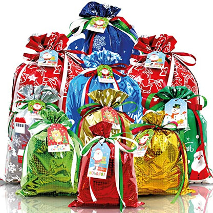 38PCS Christmas Gift Bags Set - Assorted Sizes, Reusable Holiday Packaging