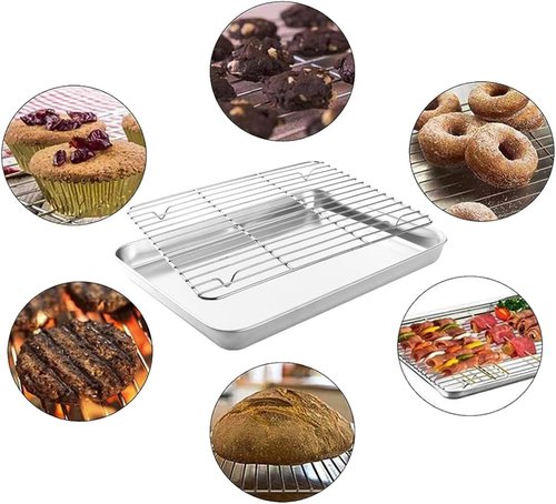 2-in-1 Stainless Steel Baking Sheet by [Brand Name] - Heavy Duty Oven Pan with Cooling Rack | Food Grade, Dishwasher Safe