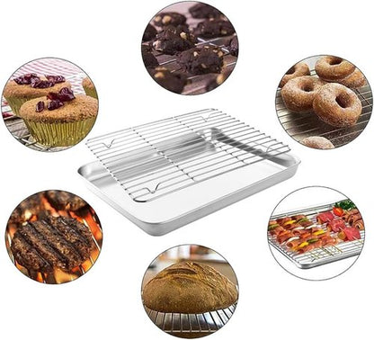 2-in-1 Stainless Steel Baking Sheet by [Brand Name] - Heavy Duty Oven Pan with Cooling Rack | Food Grade, Dishwasher Safe