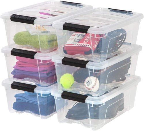 IRIS USA 13 QT Plastic Storage Box - BPA-Free, Durable Nestable Containers with Lids - Clear, 6 Pack
