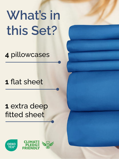 Regine Switzerland Extra Deep Full Sheet Set - 6-Piece Breathable Cooling Bedding - Soft, Wrinkle-Free Royal Blue