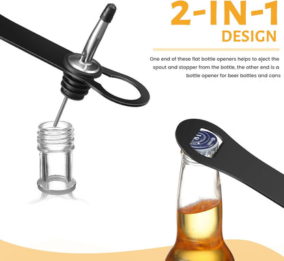 Remerry 4 Pcs Bottle Opener and Pour Spout Remover Flat Bar Key Stainless Steel Bar Speed Opener for Wine Bottle Double Ended Beer Bartenders Kitchen (Black)