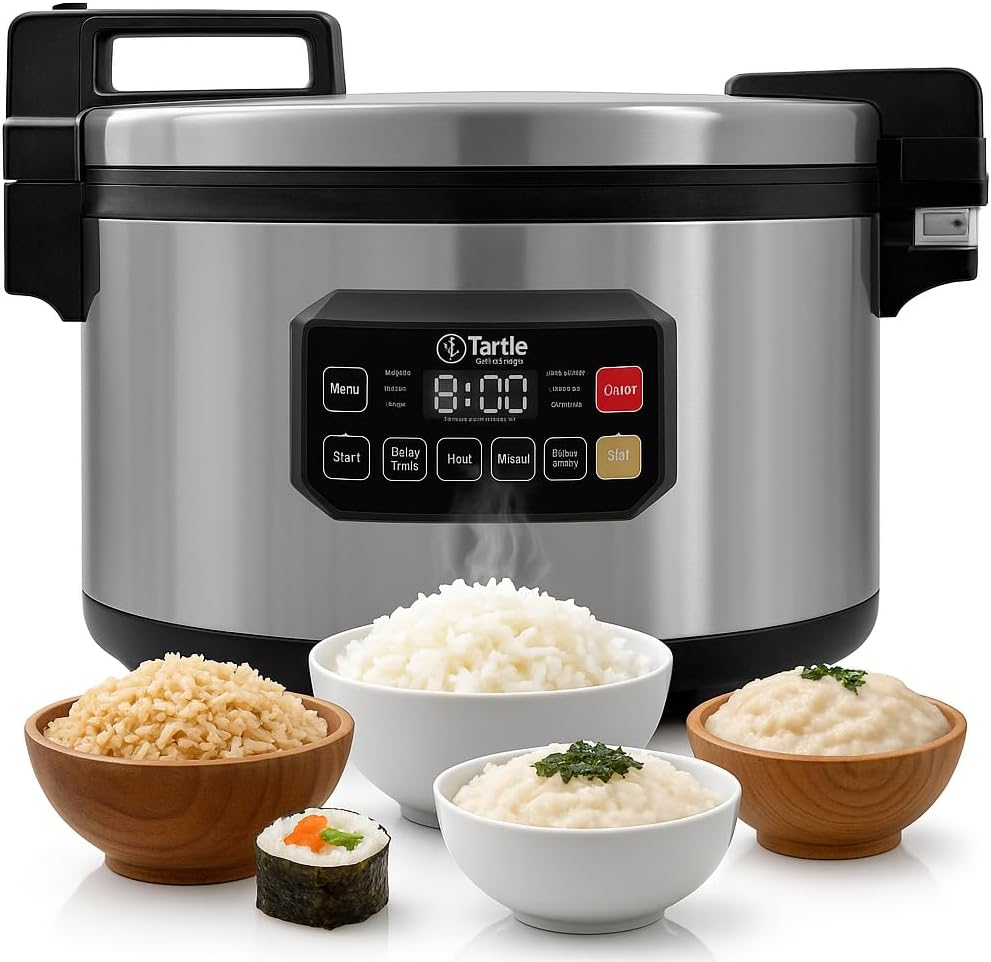 Skiennix Commercial Rice Cooker - 64 Cup Capacity for Perfect Brown & Sushi Rice - Non-Stick Pot & Hinged Lid
