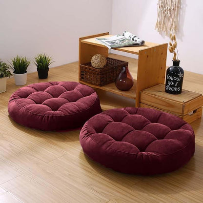 Floor Cushion 18.9 Inch - Large Tufted Corduroy Floor Pillow for Adults - Wine Red