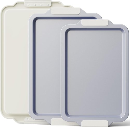 BRONYPRO Non-Stick Ceramic Baking Sheet Set - Heavy-Duty PFOA & PTFE Free Oven Trays | Set of 3, Cream