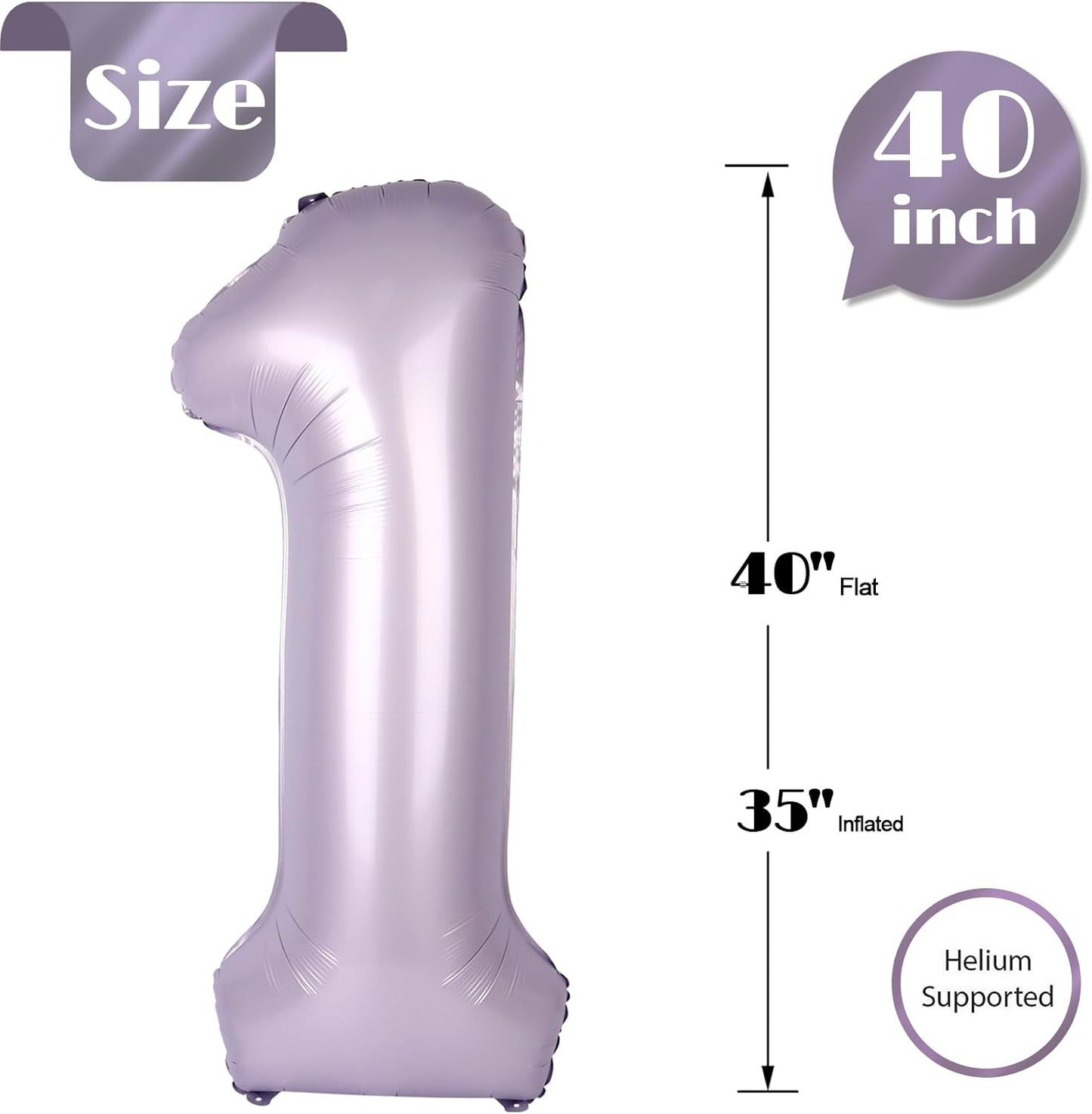 Regine Switzerland 40-Inch Lilac Number 1 Balloon - First Birthday Decorations for Girls