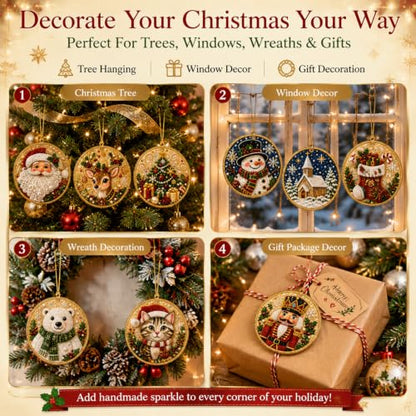 DIY Christmas Ornament Kit - 12 Acrylic Decorations with Pearls & Gems (Style 6)