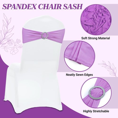 MDS Premium Spandex Chair Sashes - Stretch Chair Cover Bands with Buckle Slider | Pack of 10 - Light Purple