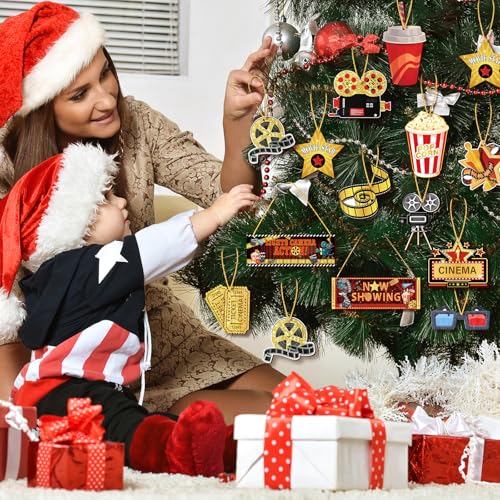 Christmas Movie Night Wooden Hanging Ornaments - 80 Pcs Party Decorations