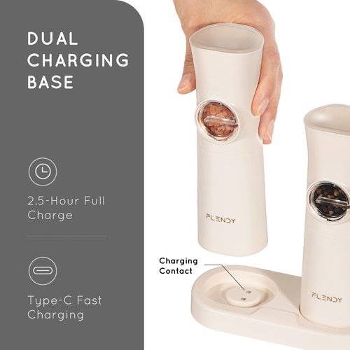 Flendy Gravity Electric Salt and Pepper Grinder Set Rechargeable, Automatic Salt and Pepper Grinder Set with USB C Charging Base, Gravity Salt and Pepper Shakers Set Electric