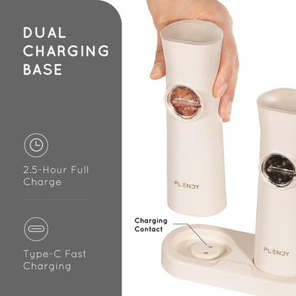 Flendy Gravity Electric Salt and Pepper Grinder Set Rechargeable, Automatic Salt and Pepper Grinder Set with USB C Charging Base, Gravity Salt and Pepper Shakers Set Electric