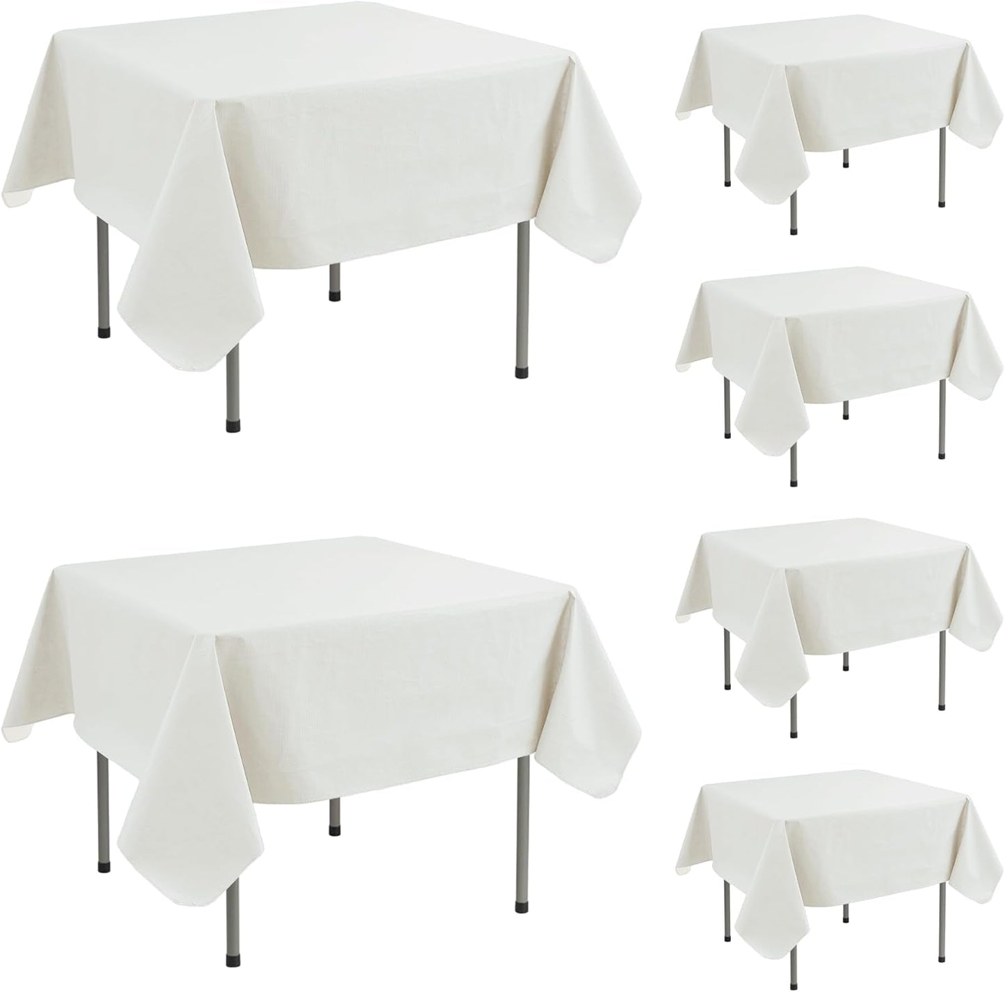 Square Vinyl Tablecloth - Flannel Backing, Waterproof & Wipeable | 54x54 Inch Ivory, 6 Pack for Dining & Outdoor Use
