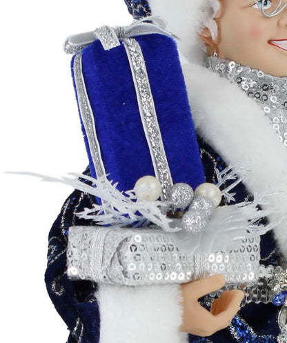 Windy Hill 16-Inch Mrs. Claus Blue Holiday Figurine - Blue Sequin Dress