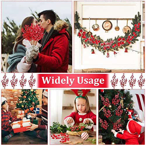 12 Pcs Artificial Frosted Red Berry Picks for Christmas Decor 16 Inch Holly Stems