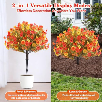 Artificial Fall Flower Topiary Set with Stakes - 27.5 Inch, Orange, Yellow, Red