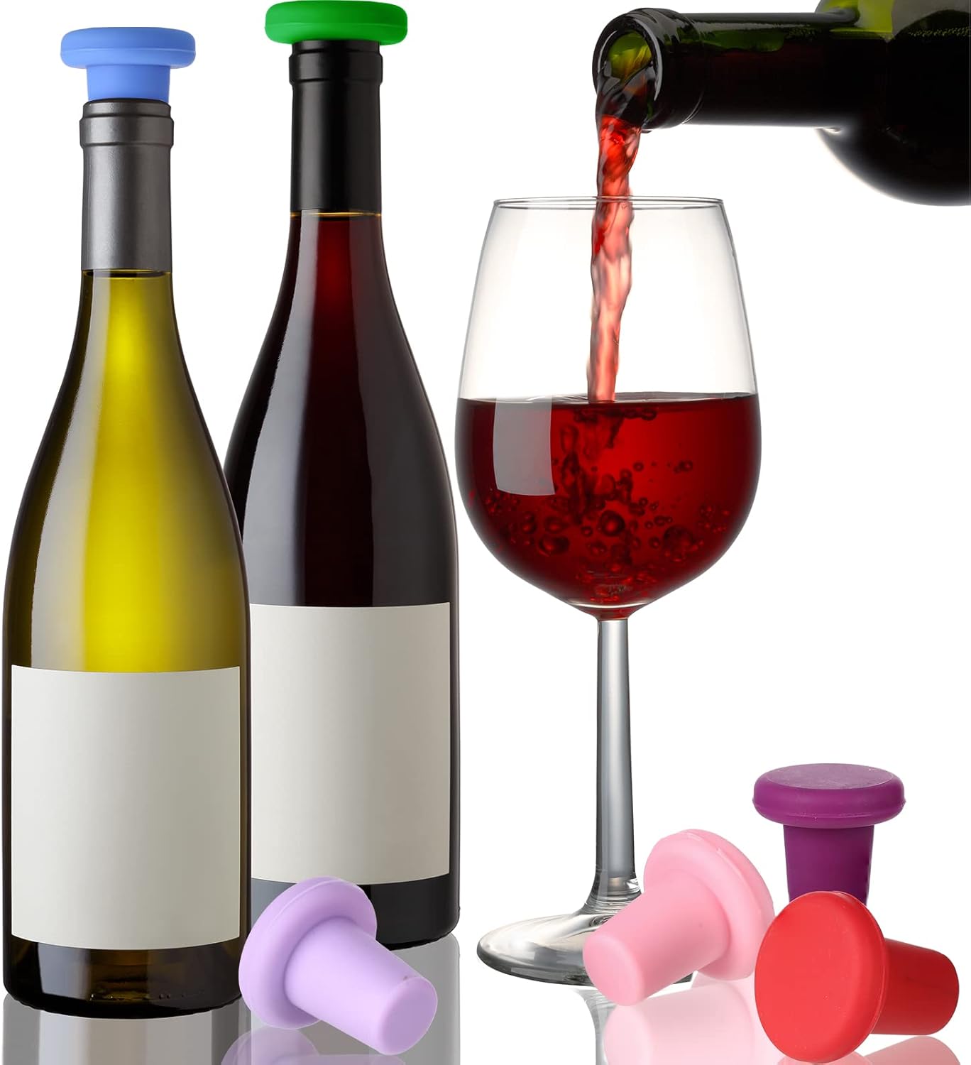 Yookeer 8 Pcs Wine Stoppers Silicone Beer Bottle Sealer Stoppers Glass Bottles Corks Beverage Beer Champagne Wine Storage Keep Fresh Tools for Wedding Party Christmas Supplies(Rainbow)