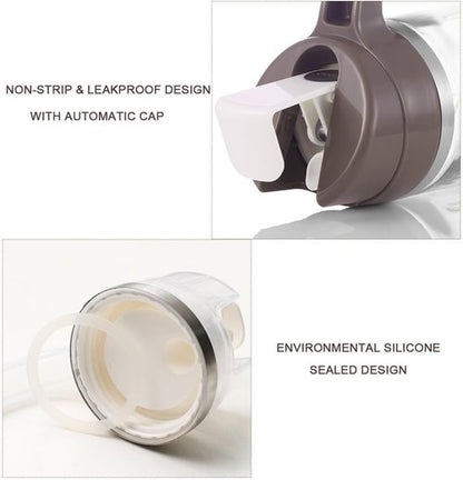 Marbrasse Oil Dispenser - 20 OZ Leakproof Glass Bottle with Auto Flip Cap | Olive Oil Container (White)