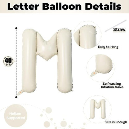 Big Letters Balloon - 40 Inch Cream White Sand Mylar Alphabet Balloons | Custom Name Decor for Girls' Birthday Parties