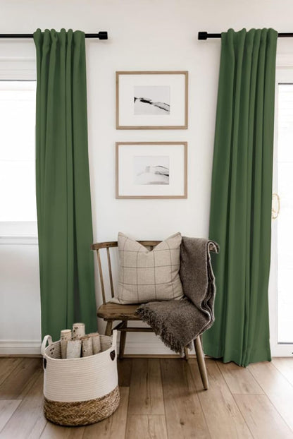 Skiennix 100% Blackout Linen Curtains - Thermal Insulated Drapes, 50" W x 120" L, Moss Green | 2 Panels Set