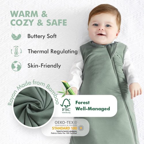 HAPIU Baby Sleep Sack - Unisex Bamboo Rayon, 2-Way Premium Zipper, TOG 1.0 Wearable Blanket