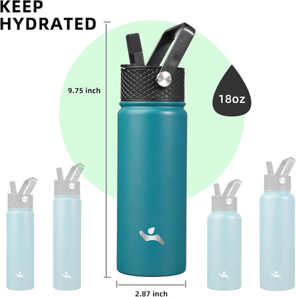 Skiennix 18 oz Insulated Stainless Steel Water Bottle - Durable Sport Bottle with 3 Lids | Light Blue