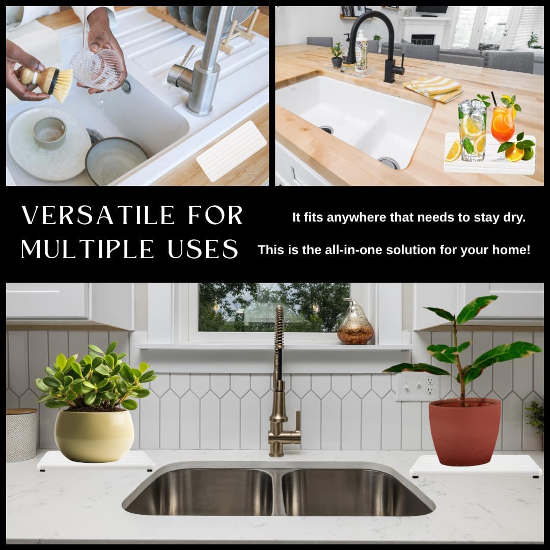 Skiennix Fast-Dry Diatomite Sink Tray Set - Ultra-Absorbent Soap Holder & Coaster | 8.3x4 Inches (White)