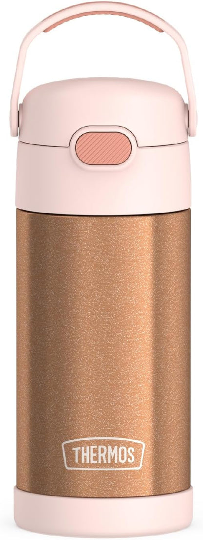 THERMOS FUNTAINER 12 Ounce Stainless Steel Kids Straw Bottle - Vacuum Insulated, Rose Gold