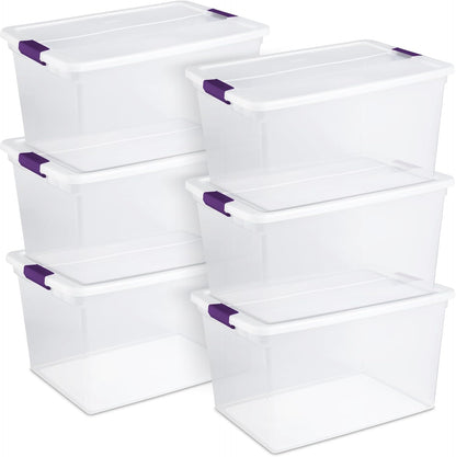 Sterilite 66 Quart ClearView Latch Box - Stackable Organizer Bins for Home Storage | 6 Pack
