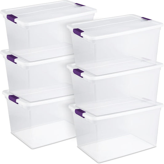 Sterilite 66 Quart ClearView Latch Box - Stackable Organizer Bins for Home Storage | 6 Pack