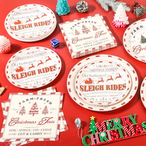 Christmas Farmhouse Paper Plate and Napkin Set - Vintage Holiday Tableware