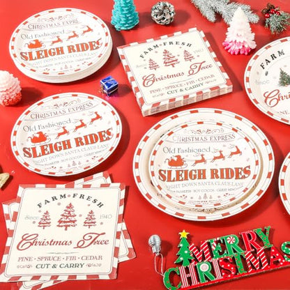Christmas Farmhouse Paper Plate and Napkin Set - Vintage Holiday Tableware