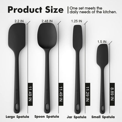 ChefAide Silicone Spatula Set - 4 Pieces, Heat Resistant Up to 600°F, Ergonomic Grip for Nonstick Cookware