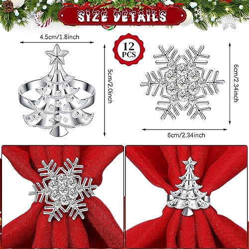 Christmas Napkin Rings Set Snowflake and Tree Metal Holiday Decor - 24 pcs