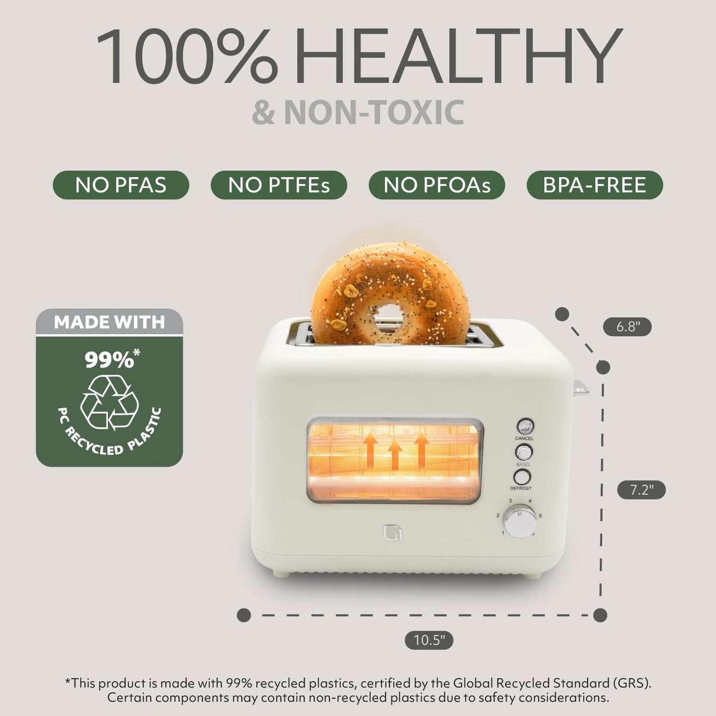 WILLOW Eco Series 2-Slice Retro Toaster - Clear-View Window, 6 Shade Settings, Extra Wide Slots