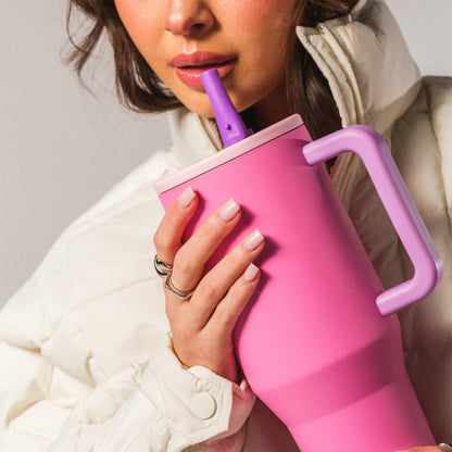 Skiennix 32 oz Insulated Tumbler with Handle & Flip Straw - Leak Resistant, Fits Car Cup Holders | Pink Sugar