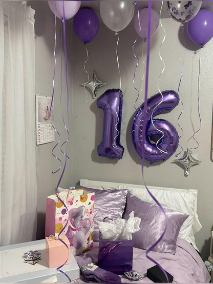 Numbers Balloons - 40 Inch Purple Foil Balloons for Sweet 16 Birthday & Wedding Decor