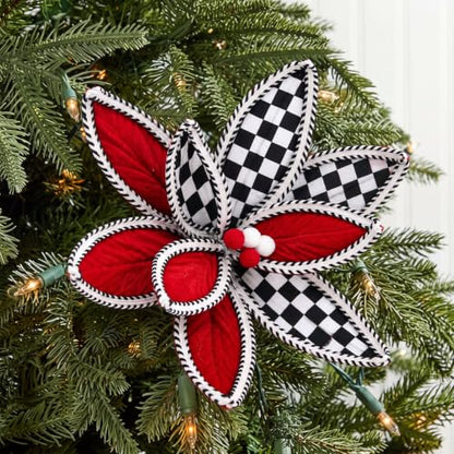 Black Checkered Christmas Poinsettia Artificial Flower Set - 12 Inch