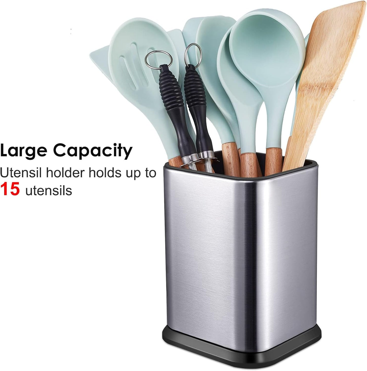 RedCall Stainless Steel Kitchen Utensil Holder - Modern Rectangular Organizer for Countertop | Large Silver Caddy