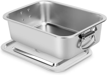 Skiennix 4-Inch Extra Deep Lasagna Pan - 7.4QT Stainless Steel Nonstick Baking Dish with Lid & Handles | 14x10.6x4 IN