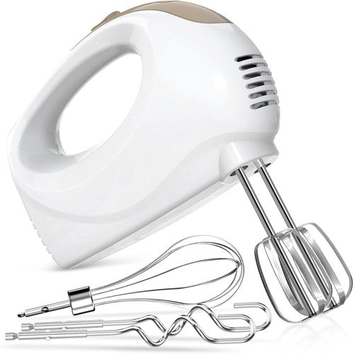 Hand Mixer - Skiennix 5-Speed Electric Kitchen Mixer with 5 Stainless Steel Accessories | Ivory