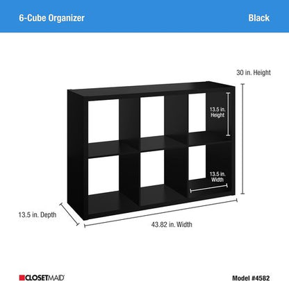 ClosetMaid 6-Cube Storage Shelf Organizer - Versatile Wood Bookshelf in Black Finish, Easy Assembly