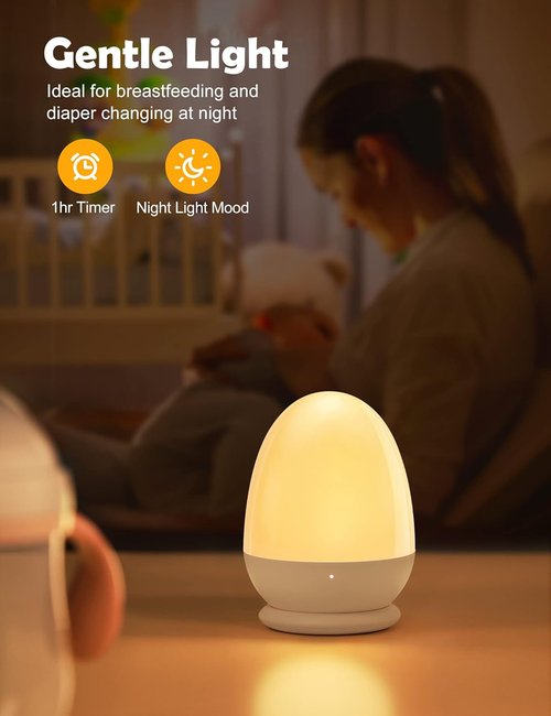 JolyWell Baby Night Light - Portable Touch Lamp with Charging Pad & Timer | White, 2-In-1 Design