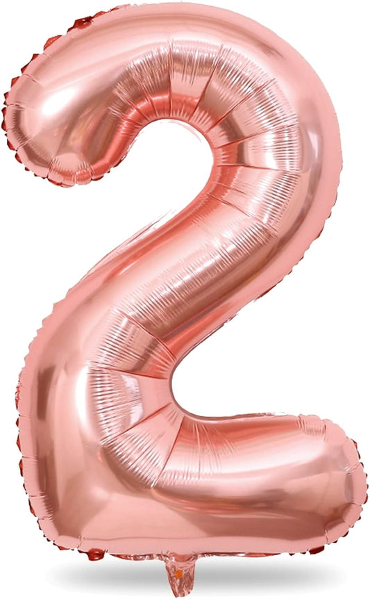 Regine Switzerland 40-Inch Rose Gold Foil Number 2 Balloon - Self-Inflating Digital Helium Decoration for Birthdays & Anniversaries