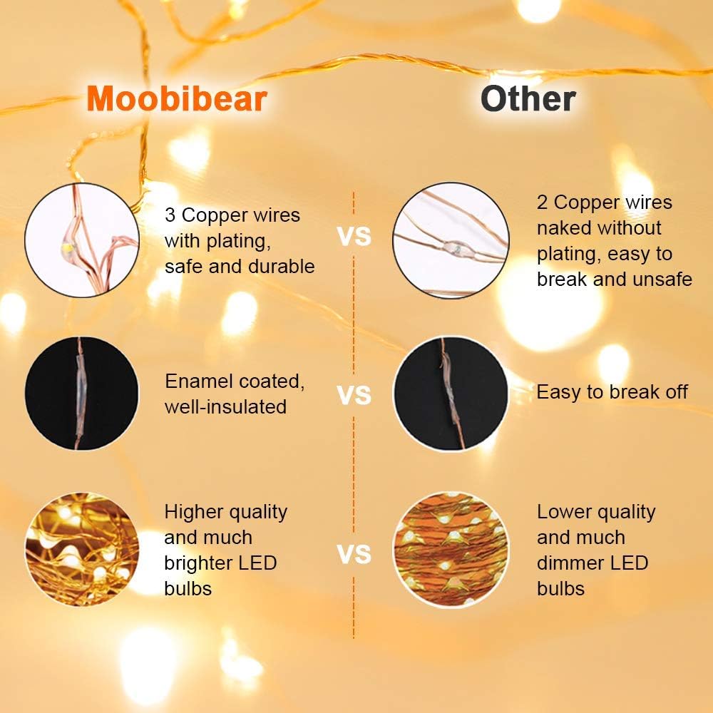 Moobibear LED String Lights - 99ft 300 LEDs Warm White Fairy Lights | Dimmable Outdoor Decor with Remote Control