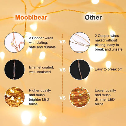 Moobibear LED String Lights - 99ft 300 LEDs Warm White Fairy Lights | Dimmable Outdoor Decor with Remote Control