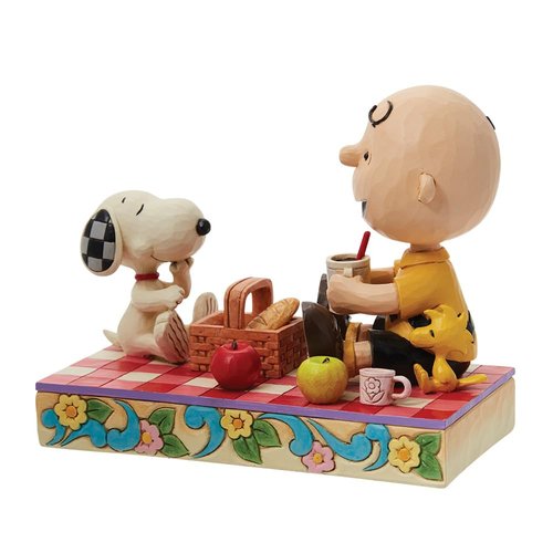 Enesco Peanuts Collection by Jim Shore Snoopy, Charlie Brown and Woodstock Picnic Figurine- Stone Resin Hand Crafted Painted Collectible Peanuts Snoopy Figurines Home Decor Statue, 4.8 Inch