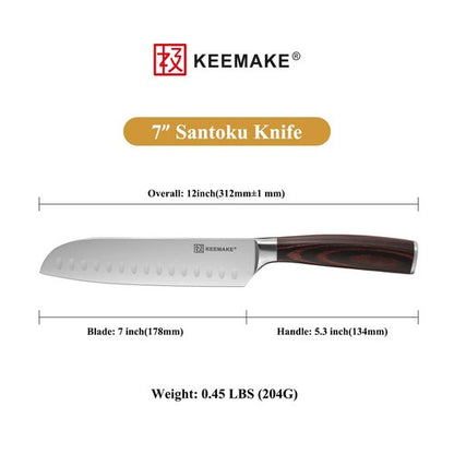 KEEMAKE Santoku Knife Set of 2pcs, Japanese Chef Knife Sets with German High Carbon Stainless Steel 1.4116 Kitchen Knives, Pakkawood Handle Knife for Kitchen
