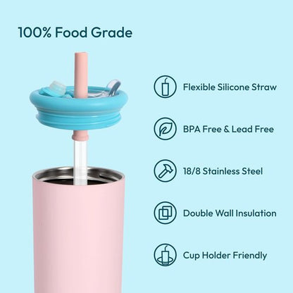 Candy Tumbler 25 oz Insulated Stainless Steel Water Bottle - 2-in-1 Lid with Straw, Ocean Blue